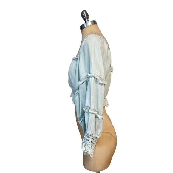 Ramy Brook Charli Off-Shoulder Chambray Crop Top XS - Picture 4 of 7